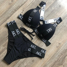 Load image into Gallery viewer, Luxury Women Bikini Set Letter Print Swimsuit Female Push Up Bandage Black Swimwear Women Bikini Set Swimming Bathing Suit Women Swimsuit Bikini Set Letter Print Swimwear Bathing Suit