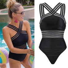 Load image into Gallery viewer, Luxury Women Black Swimsuits Women High Neck One Piece Swimsuits For Women Mesh Bathing Suits Open Back Swimwear One Piece Swimwear For Lady High Neck Bandage Cross Back Swimming Suit Female Holiday Beachwear