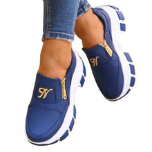 Load image into Gallery viewer, Luxury Women Blue Espadrilles New Solid Color Thick Bottom Zipper Walking Women's Shoes Slip-on High Top Sneakers Round Toe Thick Sole Zipper Ballet Flats Flat Skate Walking Shoes