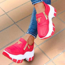 Load image into Gallery viewer, Luxury Women Blue Espadrilles New Solid Color Thick Bottom Zipper Walking Women's Shoes Slip-on High Top Sneakers Round Toe Thick Sole Zipper Ballet Flats Flat Skate Walking Shoes