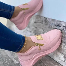 Load image into Gallery viewer, Luxury Women Blue Espadrilles New Solid Color Thick Bottom Zipper Walking Women's Shoes Slip-on High Top Sneakers Round Toe Thick Sole Zipper Ballet Flats Flat Skate Walking Shoes
