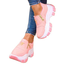 Load image into Gallery viewer, Luxury Women Blue Espadrilles New Solid Color Thick Bottom Zipper Walking Women's Shoes Slip-on High Top Sneakers Round Toe Thick Sole Zipper Ballet Flats Flat Skate Walking Shoes