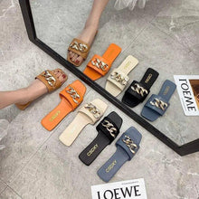 Load image into Gallery viewer, Luxury Women Summer Slipper Square Toe Chain Slippers Fashion Open Toe Metal Chain Beach Shopping Party Flip Flops For Women