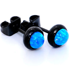 Load image into Gallery viewer, Blue Synthetic Opal Black IP 316L Surgical Steel Stud Earrings
