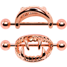 Load image into Gallery viewer, 14G 5/8 Rose Gold Tone Fearsome Fangs Nipple Shield Set