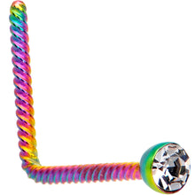 Load image into Gallery viewer, Clear 2mm Gem Inlay Rainbow IP So Twisted L Shaped Nose Ring