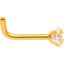 Load image into Gallery viewer, 18G 1/4 Clear Square 2.5mm CZ Gem Gold IP L-Shape Nose Ring