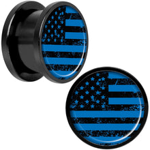 Load image into Gallery viewer, Blue American Flag Black Anodized Screw Fit Plug Set 9/16