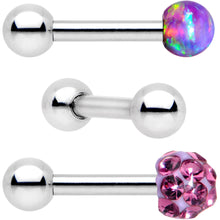 Load image into Gallery viewer, 16G 1/4 Purple Faux Opal Ball Cartilage Tragus Earring 3 Pack Set