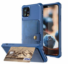 Load image into Gallery viewer, Magnetic Black Leather Wallet Case for iPhone 14 13 11 12 Case Armor Shockproof Card Holder Wallet Flip Cover Buckle Cash Card Sleeve Leather Protective Kickstand Durable High Capacity Phone Case