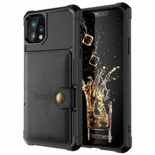 Load image into Gallery viewer, Magnetic Black Leather Wallet Case for iPhone 14 13 11 12 Case Armor Shockproof Card Holder Wallet Flip Cover Buckle Cash Card Sleeve Leather Protective Kickstand Durable High Capacity Phone Case