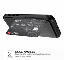 Load image into Gallery viewer, Magnetic Black Leather Wallet Case for iPhone 14 13 11 12 Case Armor Shockproof Card Holder Wallet Flip Cover Buckle Cash Card Sleeve Leather Protective Kickstand Durable High Capacity Phone Case