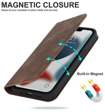 Load image into Gallery viewer, Magnetic Leather Wallet Phone Cover for iPhone 14 Plus 13 Pro Max 12 Mini for Wireless Charging Kickstand Card Case Magnetic Flip PU Leather Phone Case with Card Holder Slots Kickstand Shockproof Case
