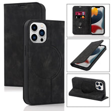 Load image into Gallery viewer, Magnetic Leather Wallet Phone Cover for iPhone 14 Plus 13 Pro Max 12 Mini for Wireless Charging Kickstand Card Case Magnetic Flip PU Leather Phone Case with Card Holder Slots Kickstand Shockproof Case