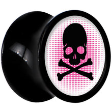Load image into Gallery viewer, Black Acrylic Pink Black Skull Saddle Plug Set 0G