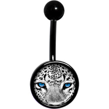 Load image into Gallery viewer, Black White Leopard Eyes Black Belly Ring
