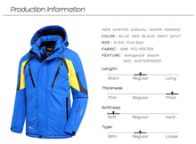Load image into Gallery viewer, Men Blue Winter Outdoor Jacket New Ski Snow Warm Jacket Coat New Design Stylish Men's Breathable Jacket Comfortable Casual Hooded Waterproof Thick Fleece Jackets For Men Detachable Hood Jacket