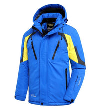 Load image into Gallery viewer, Men Blue Winter Outdoor Jacket New Ski Snow Warm Jacket Coat New Design Stylish Men's Breathable Jacket Comfortable Casual Hooded Waterproof Thick Fleece Jackets For Men Detachable Hood Jacket