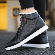 Load image into Gallery viewer, Men's Black Business Winter Shoes Casual High Top Cotton Leather Boots Plush Warm Sneakers Waterproof Snow Booties Fashion Sporting Shoes Leather Boots Winter Sneakers Outdoor Casual Office Shoes