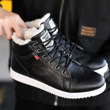 Load image into Gallery viewer, Men's Black Business Winter Shoes Casual High Top Cotton Leather Boots Plush Warm Sneakers Waterproof Snow Booties Fashion Sporting Shoes Leather Boots Winter Sneakers Outdoor Casual Office Shoes