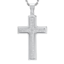 Load image into Gallery viewer, Men Stainless Steel Our Father English Prayer Rotating Cross Pendant