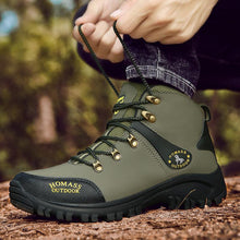Load image into Gallery viewer, Men Waterproof Hiking Shoes Breathable Tactical Combat Boots New Outdoor Climbing Shoes Winter Snow Boots Warm Fur Lined Non Slip Leather Hiking Walking Shoes For Mens