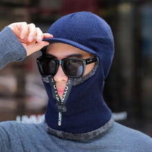 Load image into Gallery viewer, Men Winter Knitted Hat With Zipper New Add Fur Lined Warm Brim Winter Hats For Men Keep Face Ear Warm Balaclava Cap Balaclava Gorgas Bonnet Knitted Hat Windproof Ski Mask Cold Weather Face Mask Motorcycle Balaclava Hood Warmer Winter Sports Cap