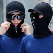 Load image into Gallery viewer, Men Winter Knitted Hat With Zipper New Add Fur Lined Warm Brim Winter Hats For Men Keep Face Ear Warm Balaclava Cap Balaclava Gorgas Bonnet Knitted Hat Windproof Ski Mask Cold Weather Face Mask Motorcycle Balaclava Hood Warmer Winter Sports Cap