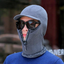 Load image into Gallery viewer, Men Winter Knitted Hat With Zipper New Add Fur Lined Warm Brim Winter Hats For Men Keep Face Ear Warm Balaclava Cap Balaclava Gorgas Bonnet Knitted Hat Windproof Ski Mask Cold Weather Face Mask Motorcycle Balaclava Hood Warmer Winter Sports Cap