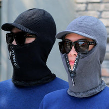 Load image into Gallery viewer, Men Winter Knitted Hat With Zipper New Add Fur Lined Warm Brim Winter Hats For Men Keep Face Ear Warm Balaclava Cap Balaclava Gorgas Bonnet Knitted Hat Windproof Ski Mask Cold Weather Face Mask Motorcycle Balaclava Hood Warmer Winter Sports Cap