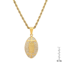 Load image into Gallery viewer, Men's 18k Gold Plated Stainless Steel and Simulated Diamonds American Football Pendant