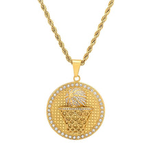 Load image into Gallery viewer, Men's 18k Gold Plated Stainless Steel and Simulated Diamonds Round Basketball Pendant