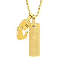 Load image into Gallery viewer, Men's 18K Gold Plated Stainless Steel Dog Tag Our Father English Prayer and Hail Mary Pendant