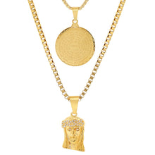 Load image into Gallery viewer, Men's Box Chain Double Row Pendant and Jesus Head Necklace