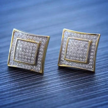 Load image into Gallery viewer, Men's Solid 14k Gold Large Square Lab Diamond Screw Back Earrings
