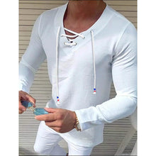 Load image into Gallery viewer, Men's Solid V Neck Long Sleeved Cotton Linen Shirt