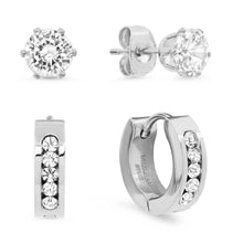 Load image into Gallery viewer, Men's Stainless Steel Simulated Diamond Huggie and Stud Earrings Set