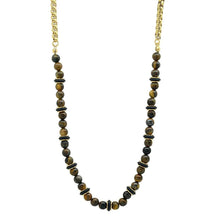 Load image into Gallery viewer, Men's Tiger Eye, Black Rubber and 18k Gold Plated Box Chain Necklace