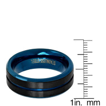 Load image into Gallery viewer, Men's Two Tone Black and Blue IP Stainless Steel Band Ring