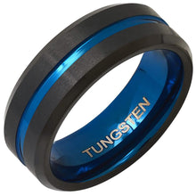 Load image into Gallery viewer, Men's Two Tone Blue and Black IP Tungsten Band Ring