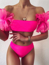 Load image into Gallery viewer, Mesh Ruffle Swimsuit Female Bikini Strapless Swimwear Women High Waist Bikini Set Black Pink Bathing Suit Women Ruffle Bikini Yellow Swimsuit Two Piece Flounce Bathing Suit Set