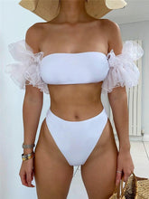 Load image into Gallery viewer, Mesh Ruffle Swimsuit Female Bikini Strapless Swimwear Women High Waist Bikini Set Black Pink Bathing Suit Women Ruffle Bikini Yellow Swimsuit Two Piece Flounce Bathing Suit Set
