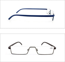Load image into Gallery viewer, Metal Anti Blue Light Reading Glasses Men Half Frame Prescription Eyeglasses Male Eyewear With Case For Men And Women Unisex Stylish Eyeglasses Glasses Clear Lens +1.75