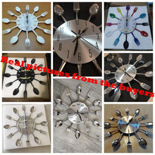 Load image into Gallery viewer, Metal Kitchen Wall Clock Creative Kitchen Wall Clock 3D Modern Creative Kitchen Cutlery Spoon Fork Time Like Wall Clock Wall Sticker Room Home Decoration Quartz Wall Art Cutlery Mounted Clocks Modern Design Home Decorative