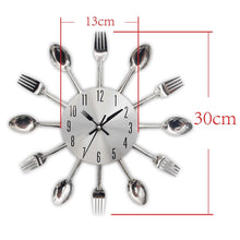 Load image into Gallery viewer, Metal Kitchen Wall Clock Creative Kitchen Wall Clock 3D Modern Creative Kitchen Cutlery Spoon Fork Time Like Wall Clock Wall Sticker Room Home Decoration Quartz Wall Art Cutlery Mounted Clocks Modern Design Home Decorative