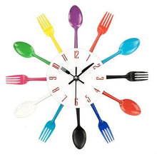 Load image into Gallery viewer, Metal Kitchen Wall Clock Creative Kitchen Wall Clock 3D Modern Creative Kitchen Cutlery Spoon Fork Time Like Wall Clock Wall Sticker Room Home Decoration Quartz Wall Art Cutlery Mounted Clocks Modern Design Home Decorative