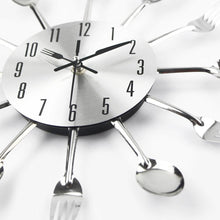 Load image into Gallery viewer, Metal Kitchen Wall Clock Creative Kitchen Wall Clock 3D Modern Creative Kitchen Cutlery Spoon Fork Time Like Wall Clock Wall Sticker Room Home Decoration Quartz Wall Art Cutlery Mounted Clocks Modern Design Home Decorative