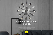 Load image into Gallery viewer, Metal Kitchen Wall Clock Creative Kitchen Wall Clock 3D Modern Creative Kitchen Cutlery Spoon Fork Time Like Wall Clock Wall Sticker Room Home Decoration Quartz Wall Art Cutlery Mounted Clocks Modern Design Home Decorative