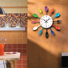 Load image into Gallery viewer, Metal Kitchen Wall Clock Creative Kitchen Wall Clock 3D Modern Creative Kitchen Cutlery Spoon Fork Time Like Wall Clock Wall Sticker Room Home Decoration Quartz Wall Art Cutlery Mounted Clocks Modern Design Home Decorative
