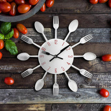 Load image into Gallery viewer, Metal Kitchen Wall Clock Creative Kitchen Wall Clock 3D Modern Creative Kitchen Cutlery Spoon Fork Time Like Wall Clock Wall Sticker Room Home Decoration Quartz Wall Art Cutlery Mounted Clocks Modern Design Home Decorative